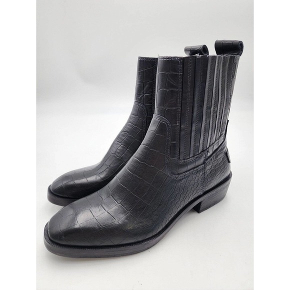 Vintage Foundry Co Main Chelsea Boot Black Leather Croc Embossed Size 7 - Picture 2 of 12